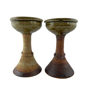 Ashiya Pottery Japan Stoneware Goblet Wine Chalices Handmade Decor